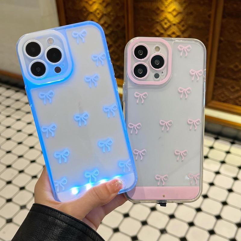 Vibrant LED Bowknot Phone Case, Compatible with Iphone 11/12/13/14/15/16/17 Pro/Pro Max/Plus, Stylish Protective Cover, Unique Design for Daily Use, Protective Casing