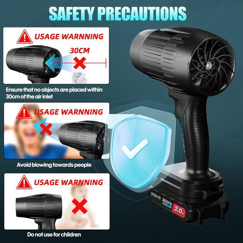 Steelite Electric Cordless Leaf Blower, Handheld Turbo Jet Blower, Car Drying after Wash, Snow Blower with Batteries and Charger Included, Home Improve, Lightweight Leaf Blowers for Patio Cleaning, Lawn Care, Blowing Leaves and Dust, Black Friday Gift