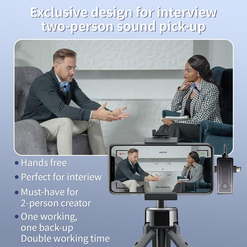 Wireless Mini Microphone for Iphone - 2 Pack Lavalier Bluetooth Microphone for Video Recording, 2 in 1 Noise Reduction Lapel Mic for Ipad, Android, Clip-On Mini Mic for Tiktok Youtube Vlog Podcast Adapter Audio