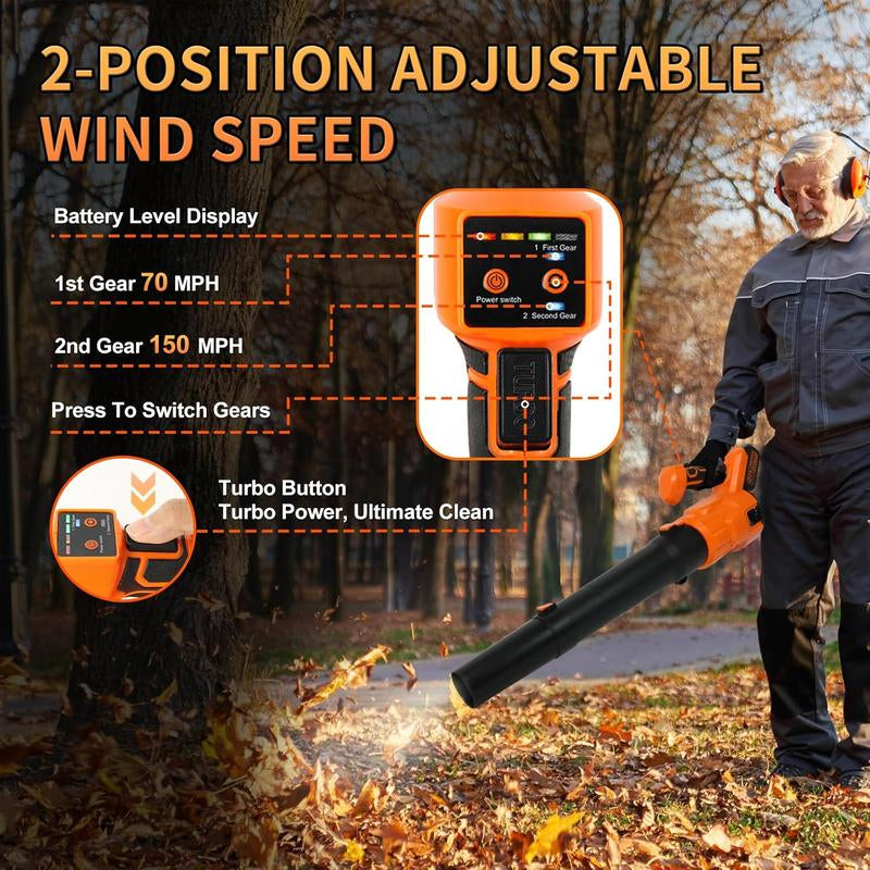 Leaf Blower Cordless with 21V 4.0Ah Battery & Charger, Lightweight Electric Cordless Leaf Blower with 2 Blowing Nozzles, Leaf Blower for Lawn Care Patio Porch Blowing Leaves Snow