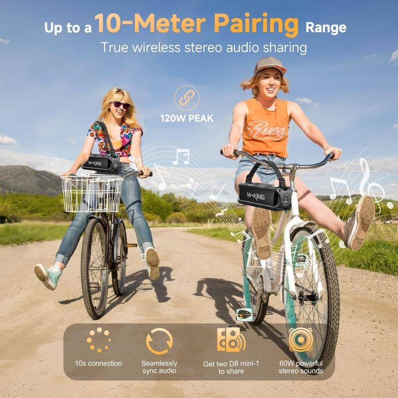 W-KING 60W Peak D8 Mini Portable Bluetooth Speaker, IPX6 Waterproof, 30W Wireless, 24-Hour Playtime, Powerful Bass, NFC, TF Card, USB Playback, Built-In Mic, AUX-IN, for Home, Outdoor