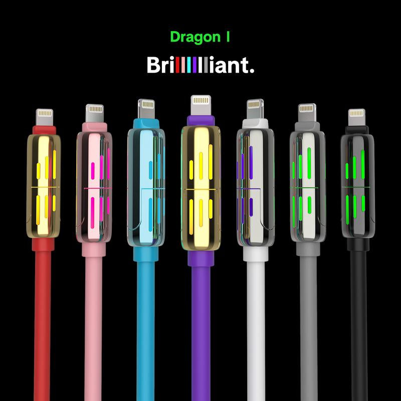 Mfish Armored Dragon I 4-In-1 Multi 240W Fast Charging Cable with USB a Type C Lightning for Iphone17&Samsung Laptops Charger