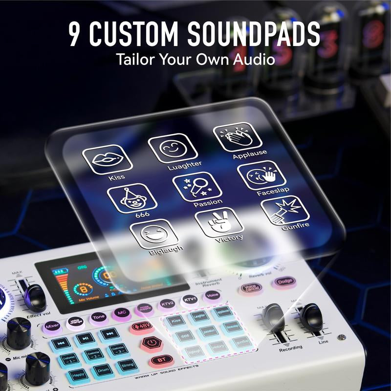 Hicall C100PRO Live Sound Card Professional Sound Quality: Dual DSP, Custom Effects and Noise Reduction - Suitable for Live Streaming, Podcast, Singing, Vocal, Home Entertainment, Party, PS5, Smartphone