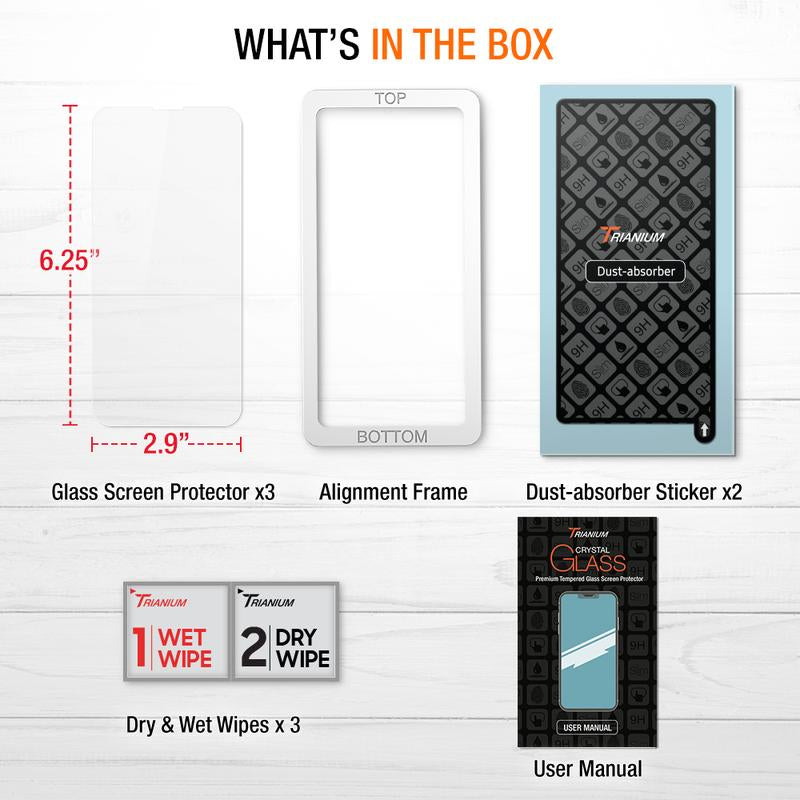 Trianium Tempered Glass Screen Protector Compatible for Iphone 13 Pro Max (2021), 3 Pack HD Glass 9H Film Accessories Handheld