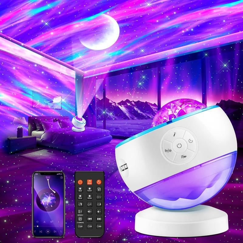 One Fire Northern Lights Projector,16Color Galaxy Projector for Bedroom, 15 White Noise Galaxy Projector, 5Moon Star Projector, Bluetooth Ambient Light Projector, Remote Timer Star Lights Audio Mood Lighting Aurora Living Room Night Light Kids