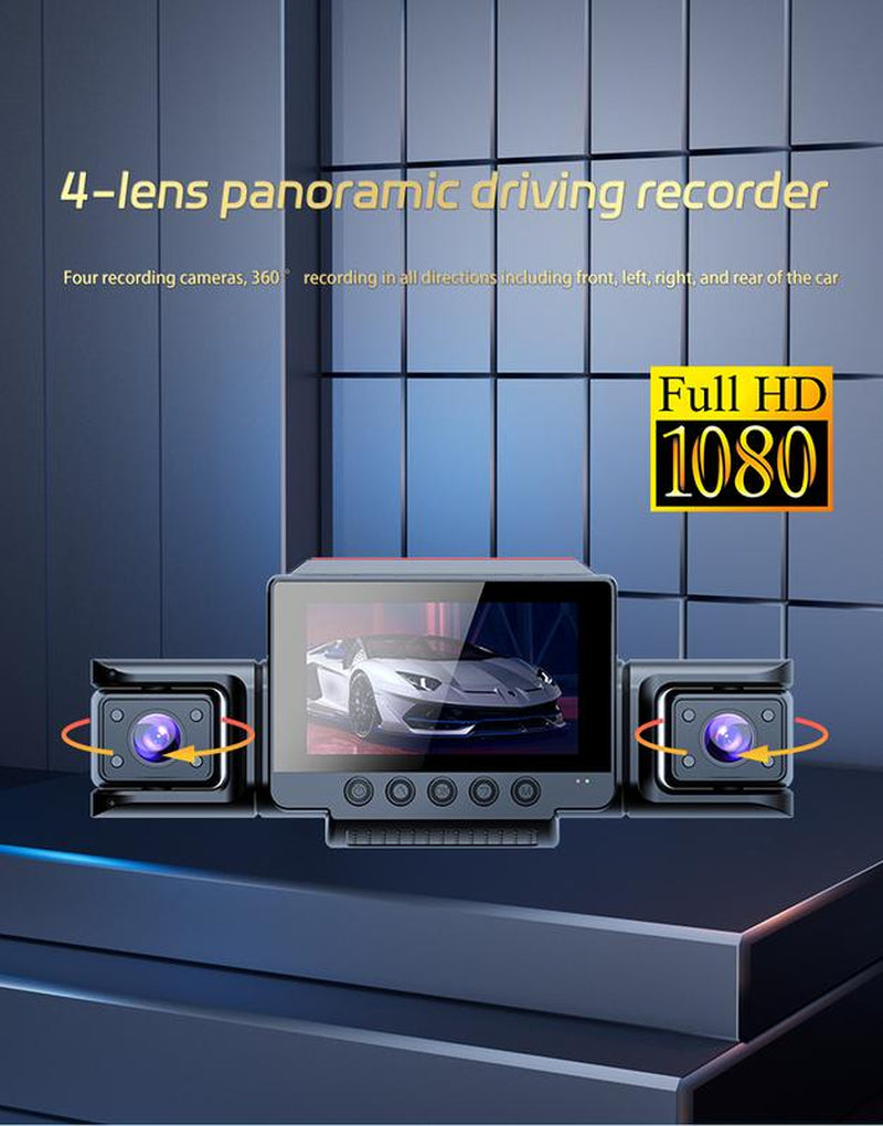 【Paslda】4-Channel Dash Cam with Enhanced Night Vision Stable Wifi High-Durability Shell 3" IPS Screen 1080P Car DVR 32GB Sd Card GPS Parking Mode Loop Recording