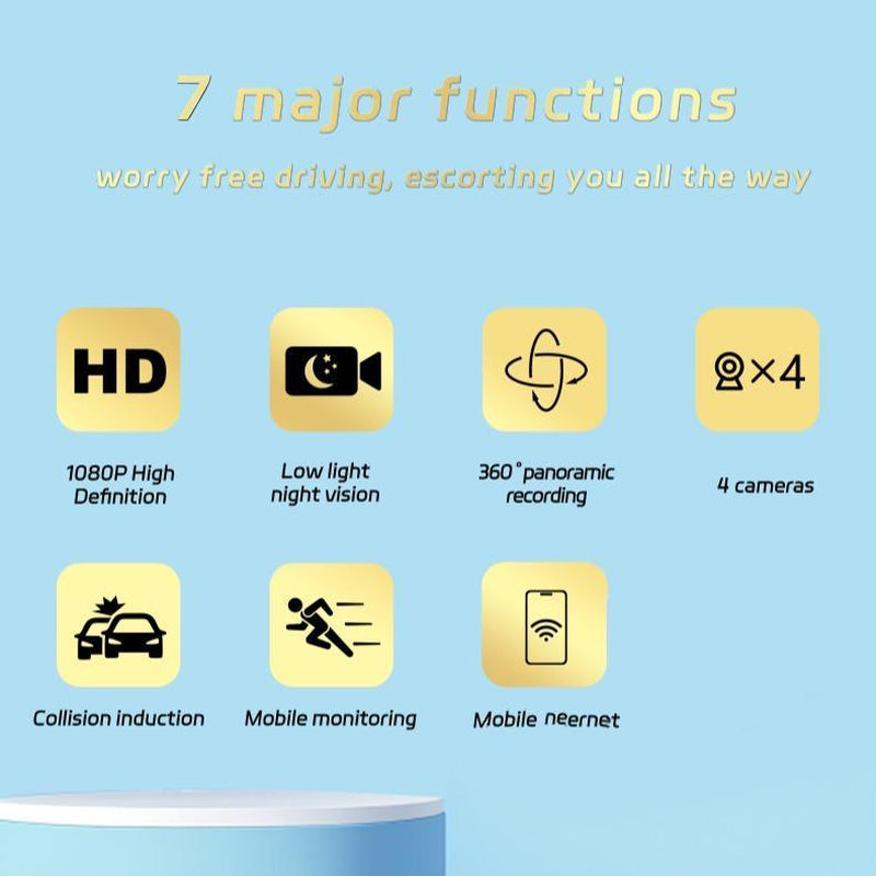 【Paslda】4-Channel Dash Cam with Enhanced Night Vision Stable Wifi High-Durability Shell 3" IPS Screen 1080P Car DVR 32GB Sd Card GPS Parking Mode Loop Recording