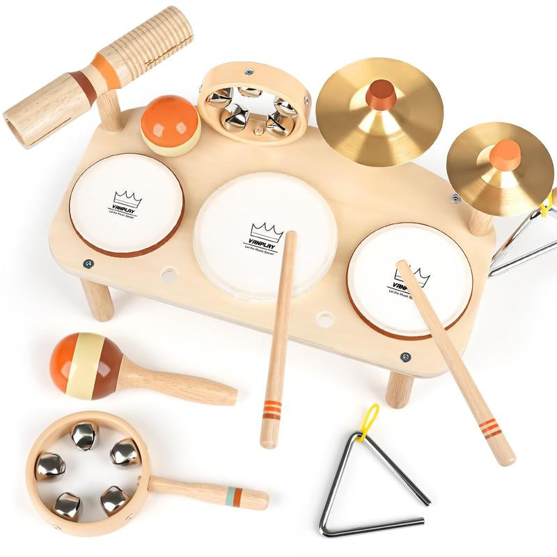 Joyreal Drum Set Toys for Kids, Wooden Musical Instruments Toys Set for Kids, Montessori Toys for Toddler, 1St Christmas Birthday Presents