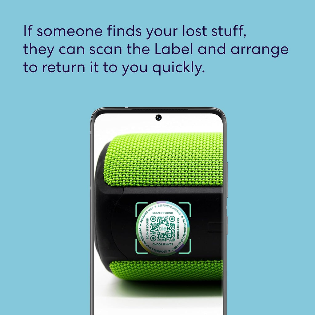 Mate + Lost and Found Labels - Bluetooth Tracker for Keys, Bags and More; QR Scannable Labels for Laptops, Water Bottles, Kids Toys, Headphones and More. Ios and Android Compatible.