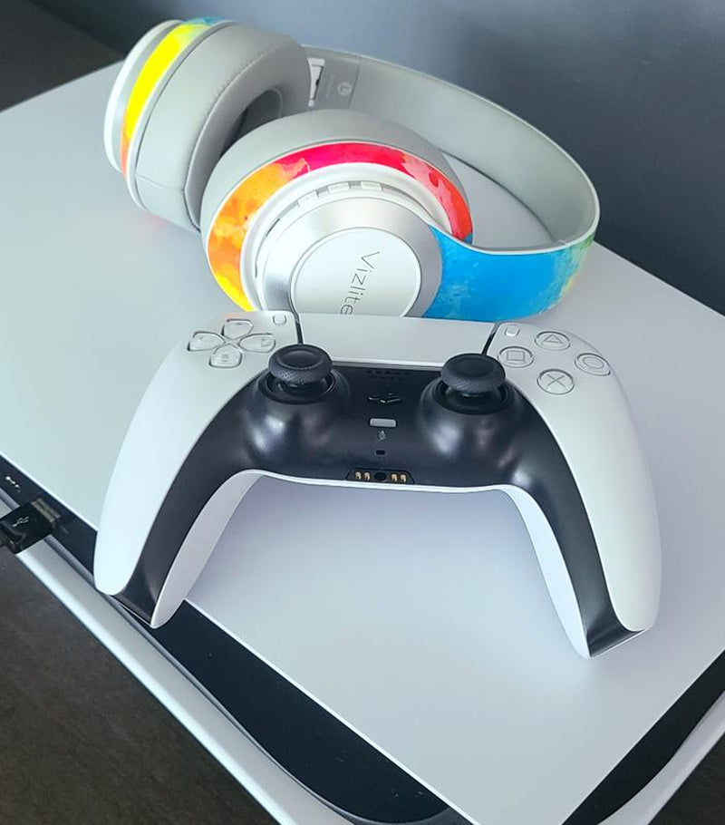 Vizliter Bluetooth Headphones, TWS Deep Bass Wireless Over-Ear Headset 5.3 with Built-In Mic LED Lights, Noise Cancelling Prismatic Audio Earphones