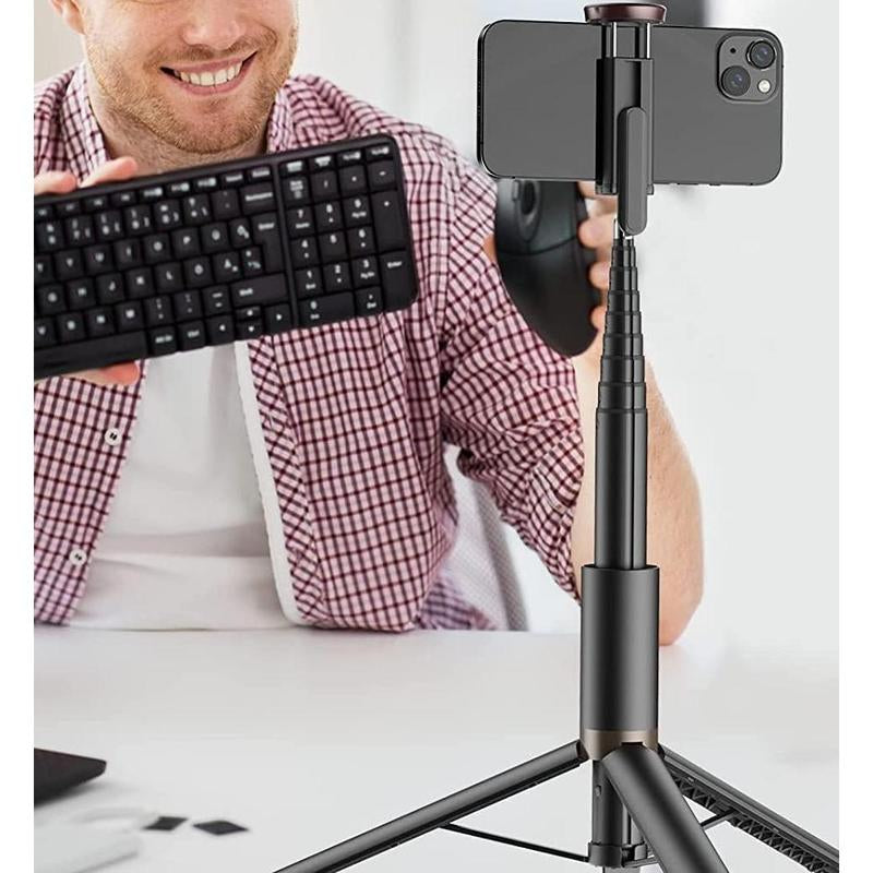 60" Cell Phone Selfie Stick Tripod,Smartphone Tripod Stand with Integrated Remote,Portable,Lightweight,Tall Extendable Phone Tripod for Phone