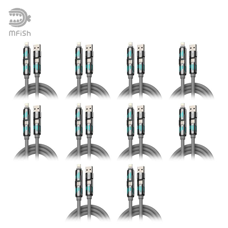 Mfish Armored Dragon I 4-In-1 Multi 240W Fast Charging Cable with USB a Type C Lightning for Iphone17&Samsung Laptops Charger