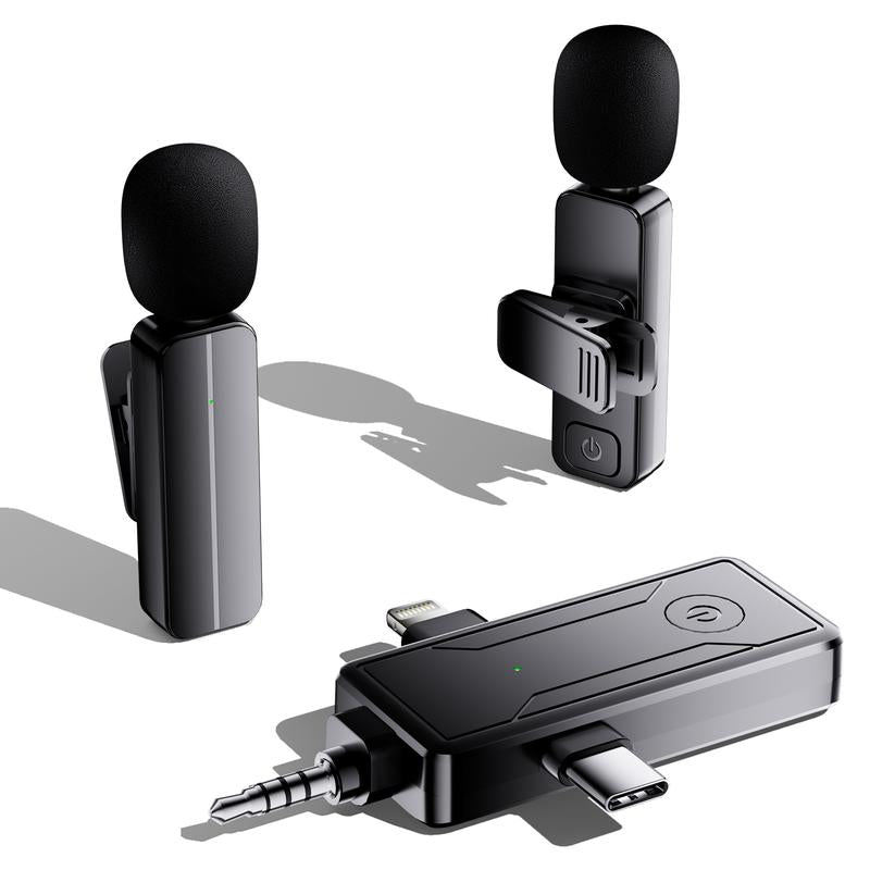 Wireless Mini Microphone for Iphone - 2 Pack Lavalier Bluetooth Microphone for Video Recording, 2 in 1 Noise Reduction Lapel Mic for Ipad, Android, Clip-On Mini Mic for Tiktok Youtube Vlog Podcast Adapter Audio