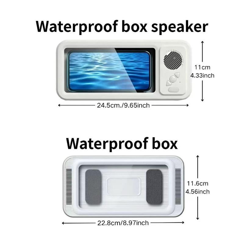 Waterproof Box Speaker, Bathroom Waterproof 360 ° Rotating Touch Screen, Bluetooth Speaker, Watch Movies, Listen to Music, Phone Holder Bluetooth Speaker Audio Shower TV Holder, Swimming Pool, Kitchen, Bathroom, Sink