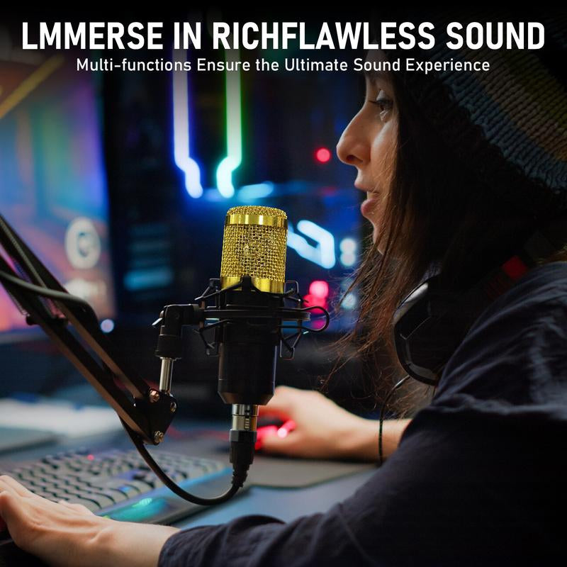 Facmogu Podcast Equipment Bundle, F998 Live Sound Card with BM800 Recording Studio Microphone, Professional Live Sound Card W/Dj Mixer Effects & Voice Changer for Live Streaming Gaming Youtube Tiktok