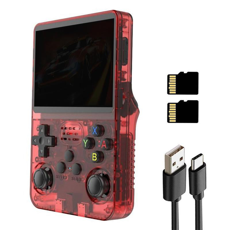 R36S Retro Video Handheld Game Console with Linux System 3.5 in IPS Screen 3000Mah Battery 32G+64G TF Card Pre-Installed Games Protection Black