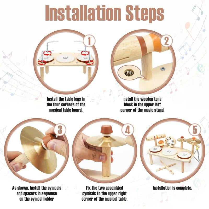 Joyreal Drum Set Toys for Kids, Wooden Musical Instruments Toys Set for Kids, Montessori Toys for Toddler, 1St Christmas Birthday Presents