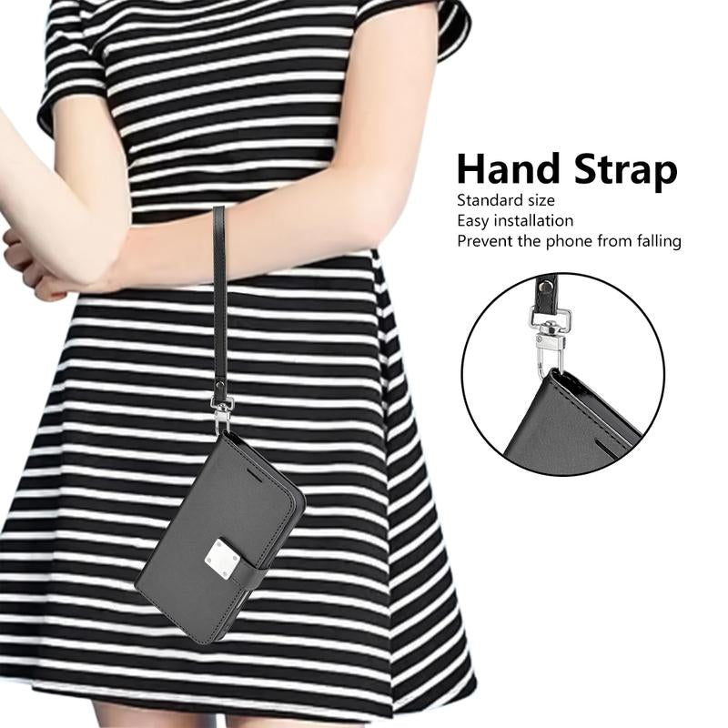 Happydeal Bi-Fold High Quality Synthetic Leather Wallet Credit Card Holder Stand Cover Case with Strap for Apple Iphone 16 Pro MAX