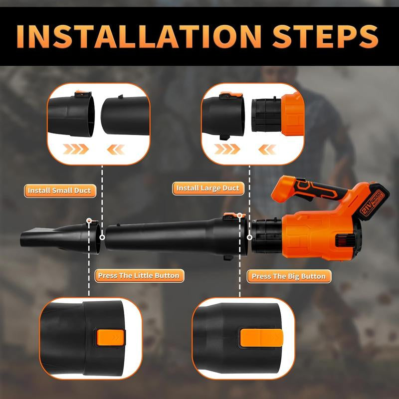 Leaf Blower Cordless with 21V 4.0Ah Battery & Charger, Lightweight Electric Cordless Leaf Blower with 2 Blowing Nozzles, Leaf Blower for Lawn Care Patio Porch Blowing Leaves Snow