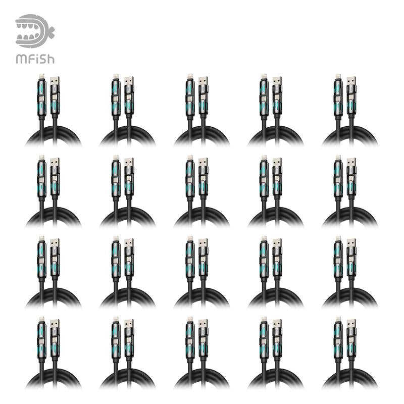 Mfish Armored Dragon I 4-In-1 Multi 240W Fast Charging Cable with USB a Type C Lightning for Iphone17&Samsung Laptops Charger