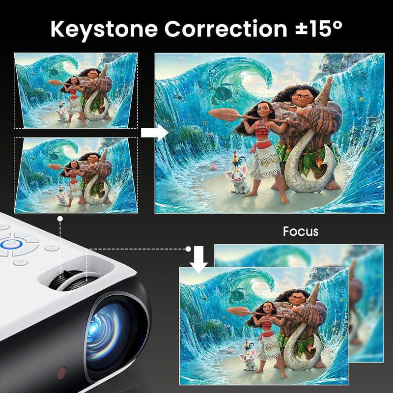 Native 1080P Bluetooth Projector, Full HD Portable Movie Projector Built-In Speaker, Compatible Smartphone, HDMI, USB, AV, Fire Stick, PS5 for Home, Bedroom, Use Outdoor With