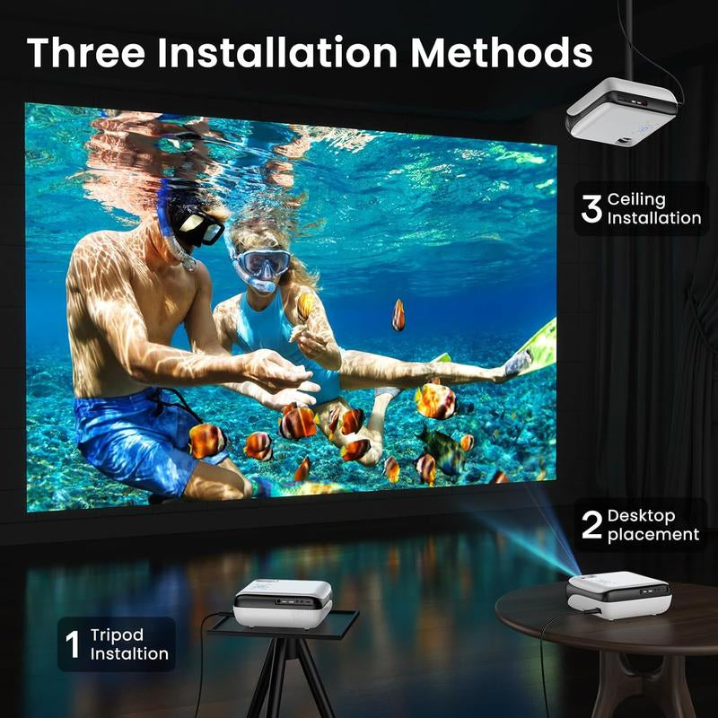 Native 1080P Bluetooth Projector, Full HD Portable Movie Projector Built-In Speaker, Compatible Smartphone, HDMI, USB, AV, Fire Stick, PS5 for Home, Bedroom, Use Outdoor With