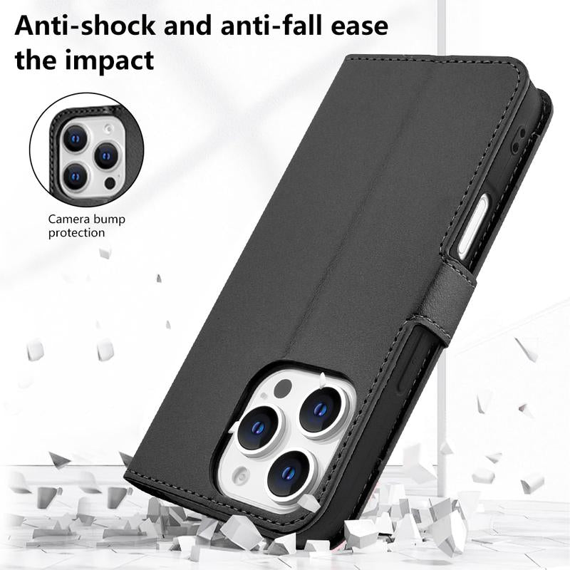 Happydeal Bi-Fold High Quality Synthetic Leather Wallet Credit Card Holder Stand Cover Case with Strap for Apple Iphone 16 Pro MAX