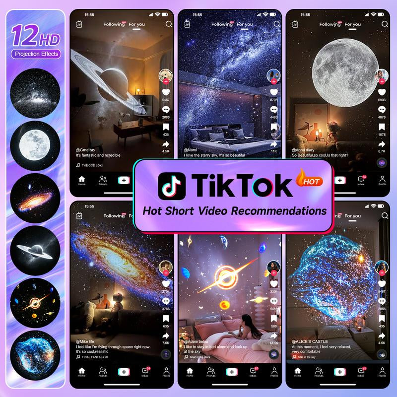 Planetarium Projector, HD Film Galaxy Projector for Bedroom, Rechargeable Star Projector Galaxy Light with 15Music&Bluetooth, Spaceprojector with Timer,Moon Light Lamp for Bedroom Decor