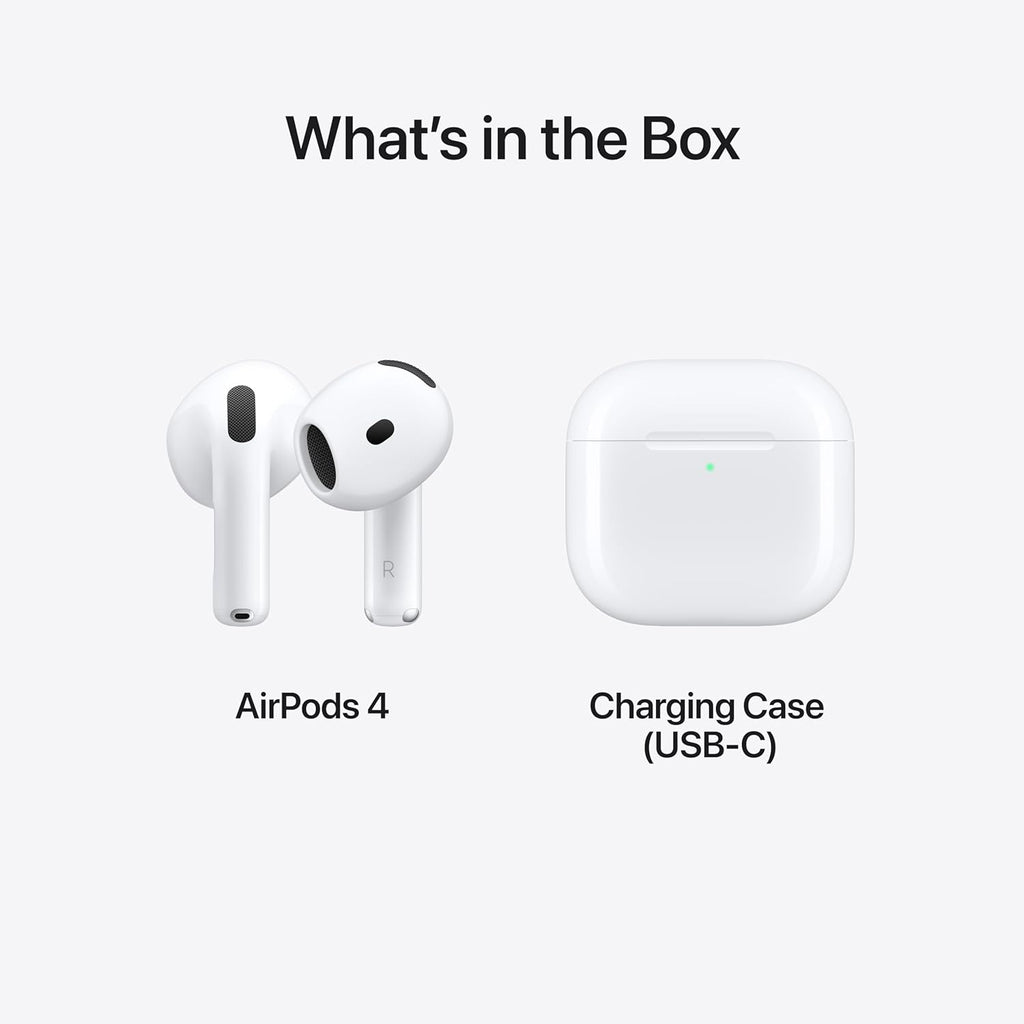 Airpods 4 Wireless Earbuds, Bluetooth Headphones, Personalized Spatial Audio, Sweat- and Water-Resistant, USB-C Charging Case, H2 Chip, up to 30 Hours of Battery Life