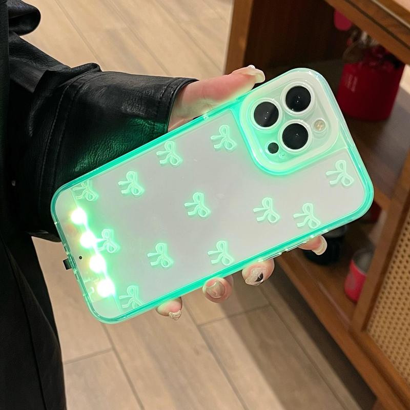 Vibrant LED Bowknot Phone Case, Compatible with Iphone 11/12/13/14/15/16/17 Pro/Pro Max/Plus, Stylish Protective Cover, Unique Design for Daily Use, Protective Casing