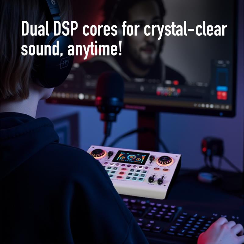 Hicall C100PRO Live Sound Card Professional Sound Quality: Dual DSP, Custom Effects and Noise Reduction - Suitable for Live Streaming, Podcast, Singing, Vocal, Home Entertainment, Party, PS5, Smartphone