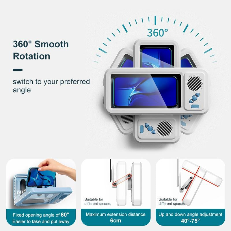 Waterproof Box Speaker, Bathroom Waterproof 360 ° Rotating Touch Screen, Bluetooth Speaker, Watch Movies, Listen to Music, Phone Holder Bluetooth Speaker Audio Shower TV Holder, Swimming Pool, Kitchen, Bathroom, Sink