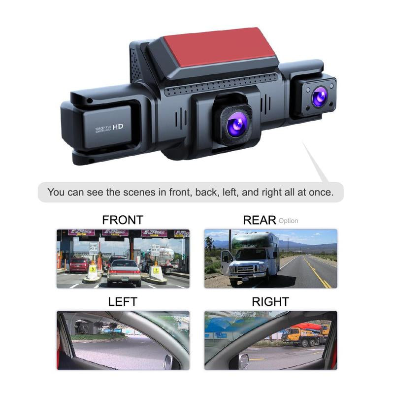 【Paslda】4-Channel Dash Cam with Enhanced Night Vision Stable Wifi High-Durability Shell 3" IPS Screen 1080P Car DVR 32GB Sd Card GPS Parking Mode Loop Recording