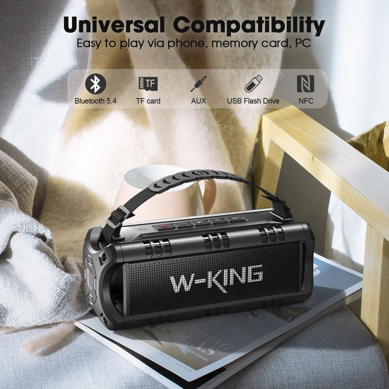 W-KING 60W Peak D8 Mini Portable Bluetooth Speaker, IPX6 Waterproof, 30W Wireless, 24-Hour Playtime, Powerful Bass, NFC, TF Card, USB Playback, Built-In Mic, AUX-IN, for Home, Outdoor