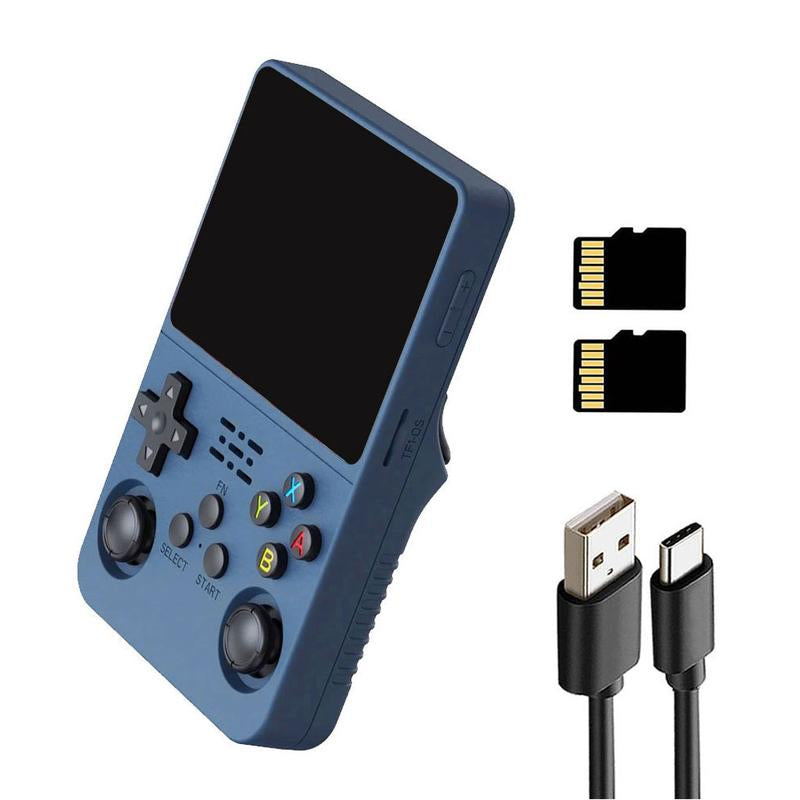 R36S Retro Video Handheld Game Console with Linux System 3.5 in IPS Screen 3000Mah Battery 32G+64G TF Card Pre-Installed Games Protection Black