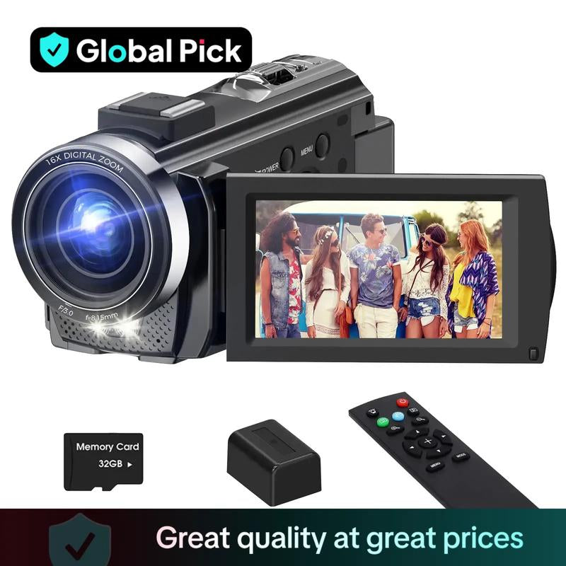 Dvc Camera, Full HD 1080P Video Recorder, 3-Inch Tft LCD Screen, 270° Rotating IPS Display, Includes Remote & 32GB Memory Card #TOP PICKS