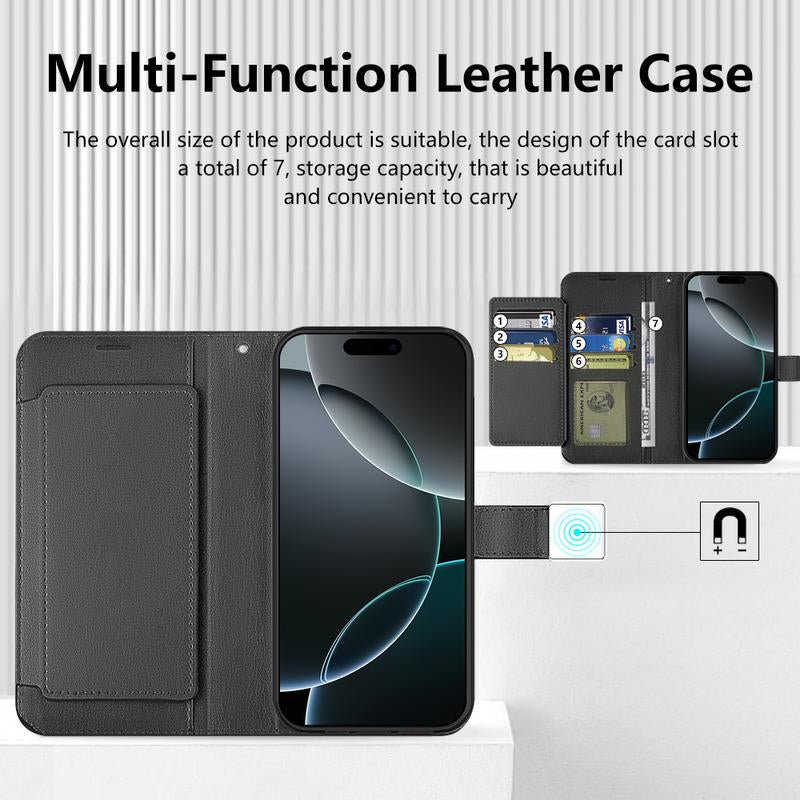 Happydeal Bi-Fold High Quality Synthetic Leather Wallet Credit Card Holder Stand Cover Case with Strap for Apple Iphone 16 Pro MAX