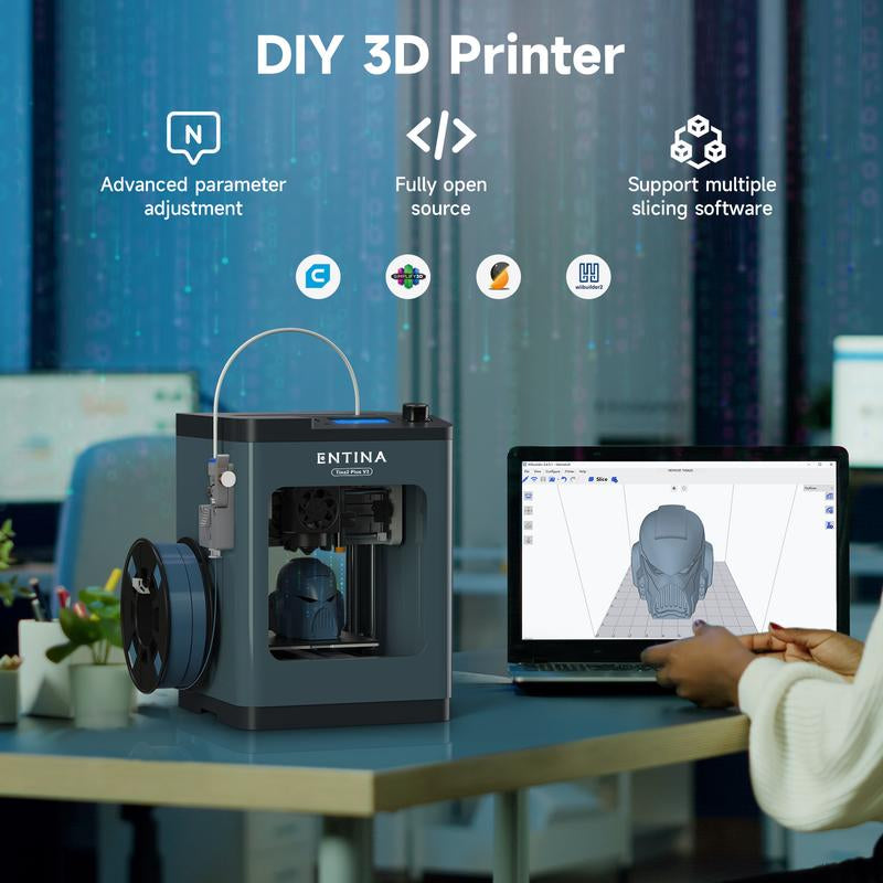 3D Printer Tina2Plus, 250Mm/S Auto Leveling FDM Mini 3D Printer with Spring Steel Platform, Fully Assembled 3D Printer for Kids and Beginners with Wifi 3D Home Printer