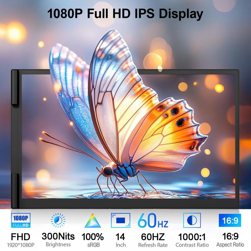 【Black Friday & Cyber Monday】Cevaton Ultra-Slim Laptop Screen Extender(Not a Computer), 14" FHD 1080P Portable Monitor for Laptop, 1.3Lbs Lightweight Dual Monitor Extender Plug & Play for 13"-17" Laptops, Compatible with Wins/Mac/Android/Chrome