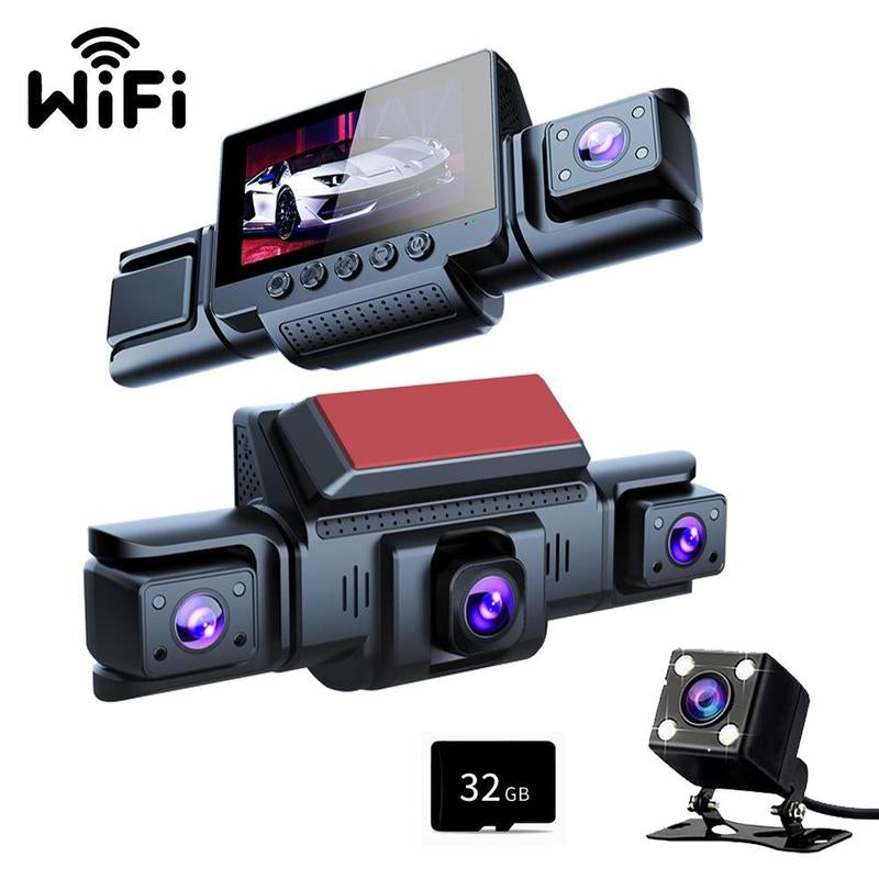 【Paslda】4-Channel Dash Cam with Enhanced Night Vision Stable Wifi High-Durability Shell 3" IPS Screen 1080P Car DVR 32GB Sd Card GPS Parking Mode Loop Recording