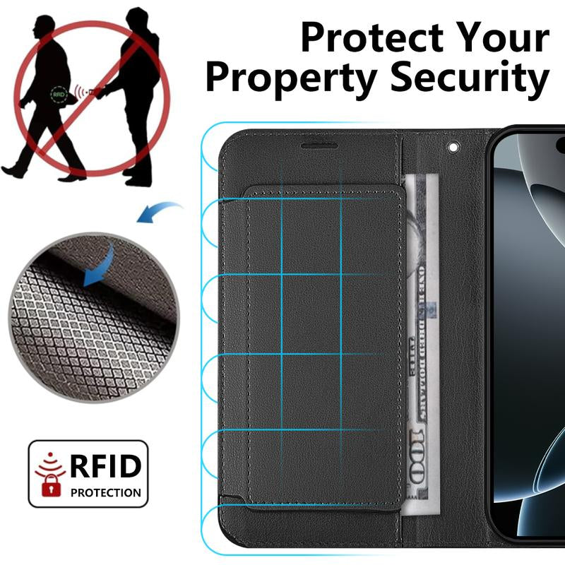 Happydeal Bi-Fold High Quality Synthetic Leather Wallet Credit Card Holder Stand Cover Case with Strap for Apple Iphone 16 Pro MAX