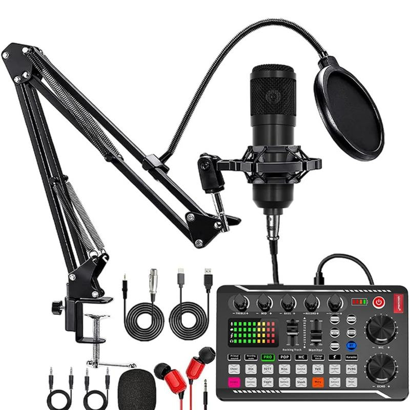 Safring Podcast Equipment Bundle with BM800 Mic DJ Mixer Effects & Voice Changer, Live Sound Card Audio Mixer, Condenser Usb Microphone Recording Studio Package for Live Streaming/Gaming/Podcast/Recording/Vocal/Game Voice/Youtube Desk Clamp