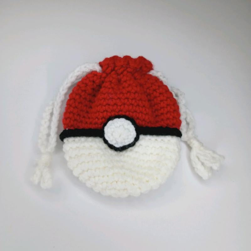 Crocheted Pokemon Ball Inspired Drawstring Bag