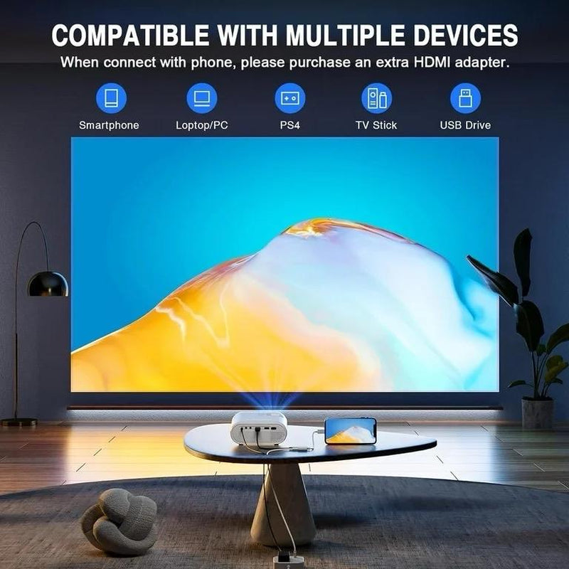 Mini Projector, Full HD 1080P Video Projector, Portable Outdoor Projector with Tripod, Kids Gift, Home Theater Movie Phone Projector Compatible with Android/Ios/Windows/Tv Stick/Hdmi/Usb Device Audio