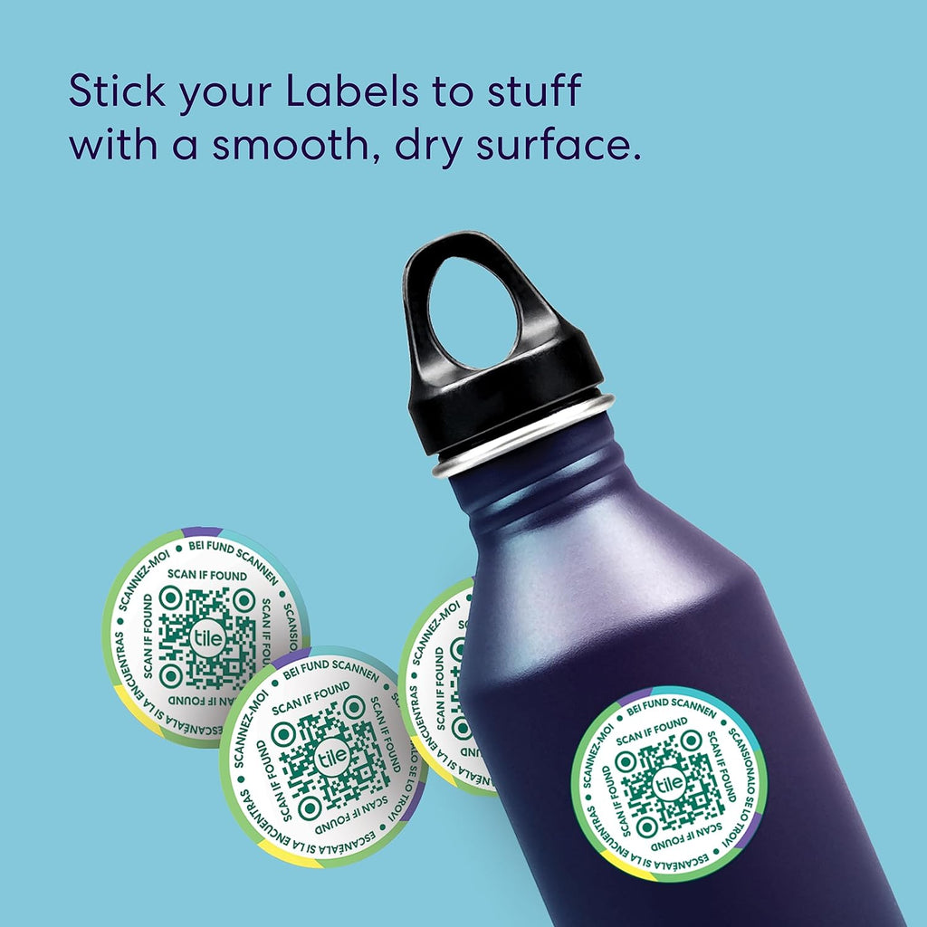 Mate + Lost and Found Labels - Bluetooth Tracker for Keys, Bags and More; QR Scannable Labels for Laptops, Water Bottles, Kids Toys, Headphones and More. Ios and Android Compatible.
