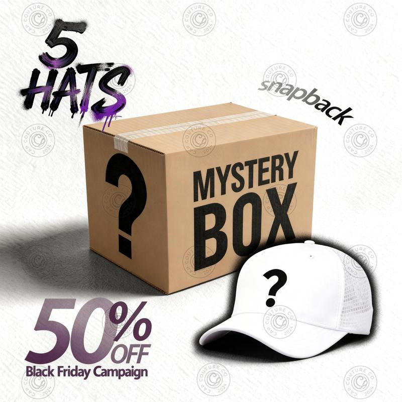 Mystery Hat Box - Five Randomly Picked Flat Brim Trucker Hats - Mystery Birthday Gift, Friend Gift, Mystery Box Challenge