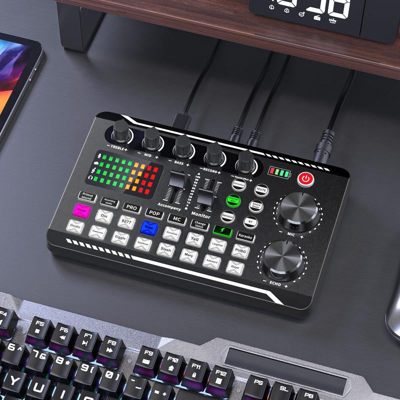 Facmogu Podcast Equipment Bundle, F998 Live Sound Card with BM800 Recording Studio Microphone, Professional Live Sound Card W/Dj Mixer Effects & Voice Changer for Live Streaming Gaming Youtube Tiktok