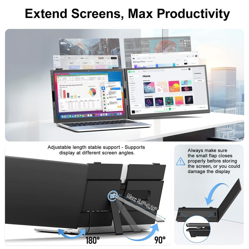 【Black Friday & Cyber Monday】Cevaton Ultra-Slim Laptop Screen Extender(Not a Computer), 14" FHD 1080P Portable Monitor for Laptop, 1.3Lbs Lightweight Dual Monitor Extender Plug & Play for 13"-17" Laptops, Compatible with Wins/Mac/Android/Chrome