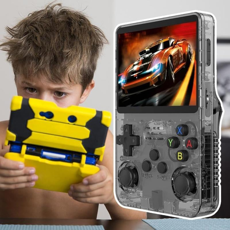 R36S Retro Video Handheld Game Console with Linux System 3.5 in IPS Screen 3000Mah Battery 32G+64G TF Card Pre-Installed Games Protection Black