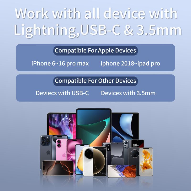 Wireless Mini Microphone for Iphone - 2 Pack Lavalier Bluetooth Microphone for Video Recording, 2 in 1 Noise Reduction Lapel Mic for Ipad, Android, Clip-On Mini Mic for Tiktok Youtube Vlog Podcast Adapter Audio